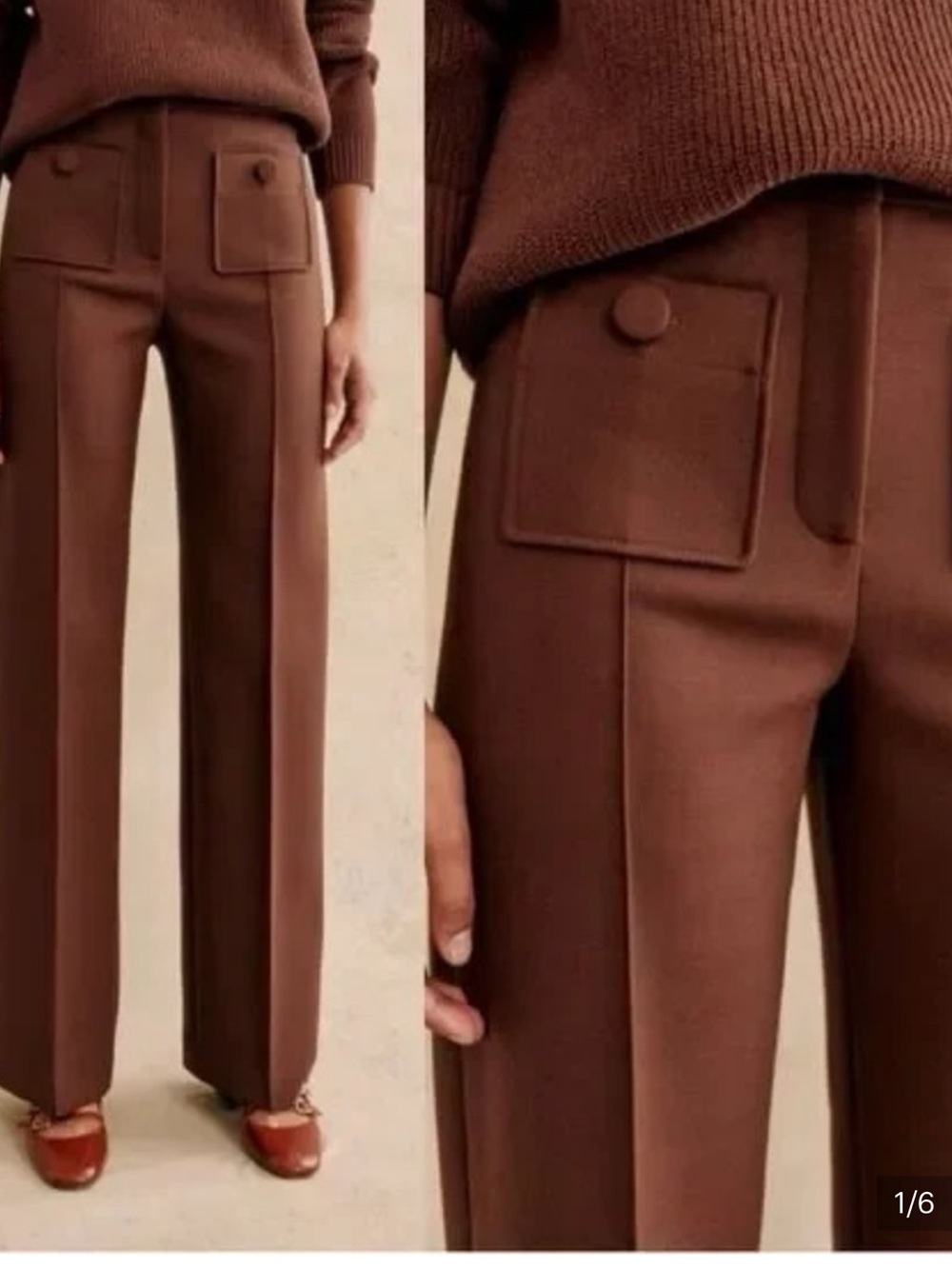 Sezane Wide-Leg High-Rise Trousers in Chocolate Brown